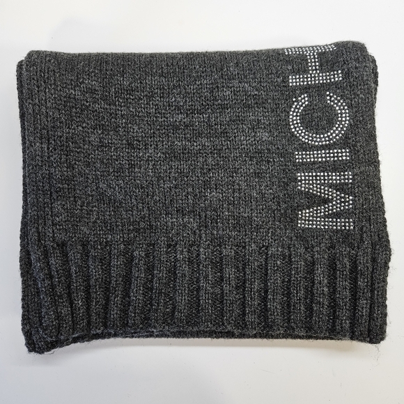 MICHAEL Michael Kors Soft Dark Gray Silver Sparkle Logo Knit Scarf - Picture 6 of 6